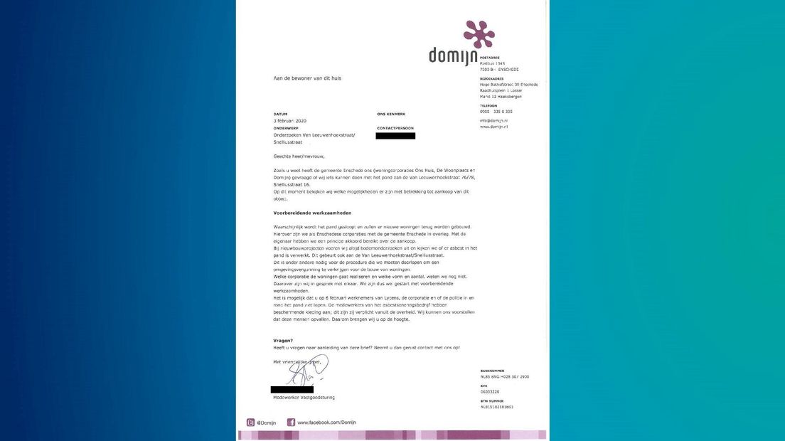 De brief waarin gewag wordt gemaakt van de nieuwbouwplannen